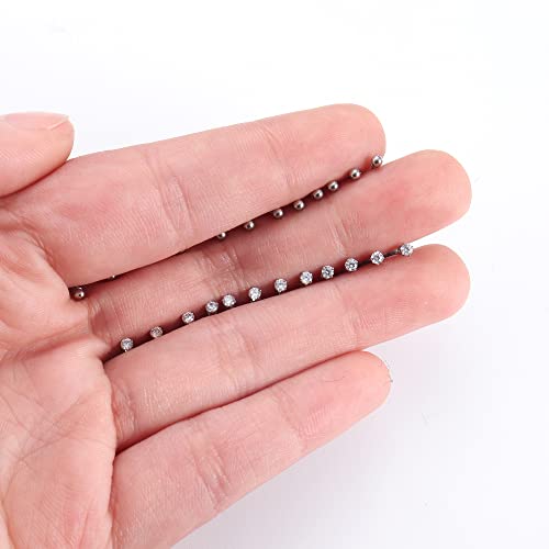 FIBO STEEL 12 Pairs 20G Cartilage Earrings Stud for Women Men Stainless Steel Tiny 2mm & 3-8mm Studs CZ Round Ball Flatback Earring Set