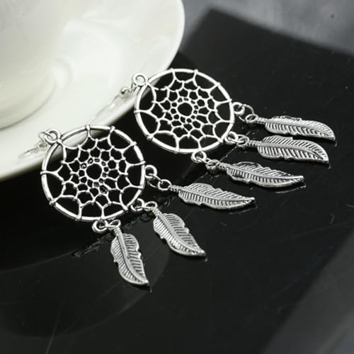 Blue Turquoise Dream Catcher Feather Earrings for Women Vintage Bohemian Western Jewelry - style: Silver Dream Catcher
