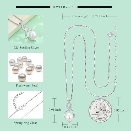 STARCHENIE 925 Sterling Silver Infinity Pearl Necklace for Women | 8mm Freshwater Cultured Pearl,925 Sterling Silver 18"+2" Chain,Christmas Mother's Day Jewelry Gift for Mom, Sister, Friend - color: Silver