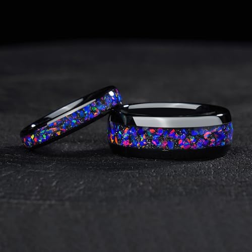4mm 6mm 8mm Tungsten Rings With Various Inlay Materials Couples Matching Engagement Wedding Promise Matching Ring Set for Women Men - color: Purple Opal 4mm