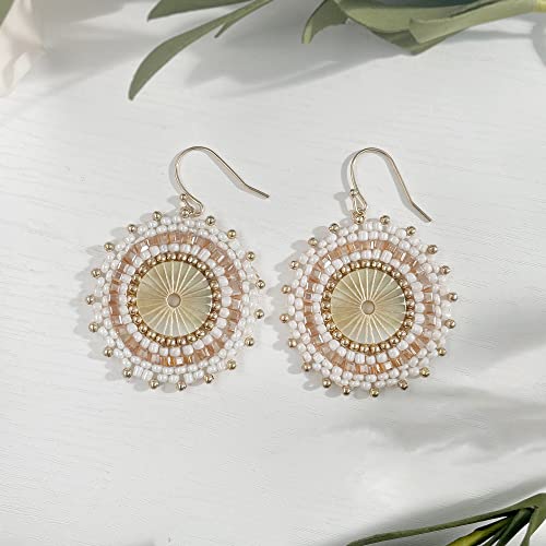 Colorful Bead Earrings For Women Summer Beach Handmade Bead Earrings Bohemia Hoop Dangle Earring For women - color: Off white