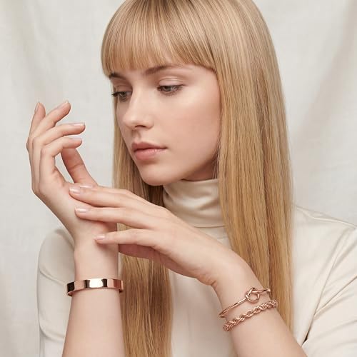 925 Sterling Silver Bracelets for Women Stack, Trendy Tennis Bangle Cuff Jewelry Set 14K Gold Plated, Adjustable Bracelet Set for Wrist Essentials, Women Fashion Watch Band Acecessories - style: Bracelet_3pcs(RoseGold Bangle Set)
