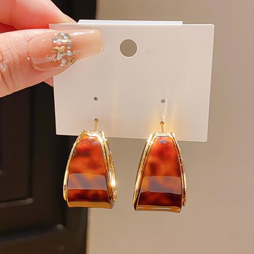 18mm Wide Thick Resin Hoop Earrings for Women Hypoallergenic Sterling Silver Pin Chunky Acrlic Geometric Lightweight Huggie Hoops Earring Retro Birthday Christmas Jewelry Boho Statement - color: Brown