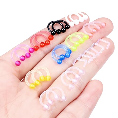 Lcolyoli Septum Retainer 16G Clear Bioflex Septum Rings Flexible Plastic Septum Nose Hoop Piercing Jewelry for Women Men 8mm 10mm - color: 26pcs-16g-5/16"