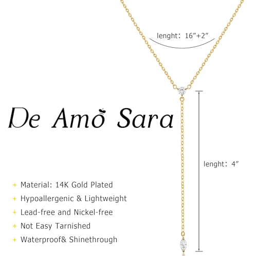 Lariat Gold Necklace for Women, Dainty Long Necklaces 14k Gold Plated Y-Shaped Layered Drop Necklaces for Women Trendy Simple Gold Jewelry for Prom Vacation Gifts - color: Two CZ Y Necklace-Gold