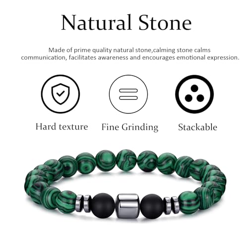 Mens Beaded Bracelets Set 8MM Tiger Eye Lava Stone Stretch Natural Stone Men's Bead Bracelet Mens Bracelet - color: 4, Black, White, Green, Gray Bracelet