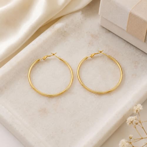 Big Chunky Gold Hoop Earrings for Women Beaded Large Statement Earrings Lightweight Fashion Jewelry Daily Wear Party Gift - color: E1:Gold 5cm