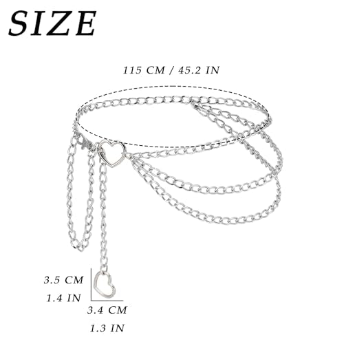 3 Layered Metal Waist Chain Belt for Women Moon & Sun Belly Belt Body Chain Jewelry for Dress Jeans - color: Silver-heart