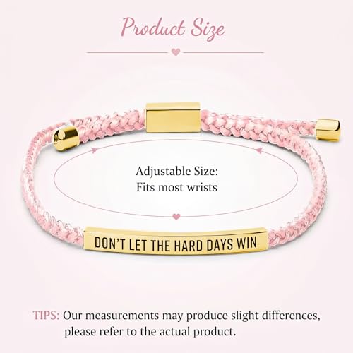 Frodete Dont Let The Hard Days Win Bracelet Inspirational Gifts for Women Adjustable Braided Tube Bracelet Gifts for Friends - color: A4:dont let the hard days win(pink gold)