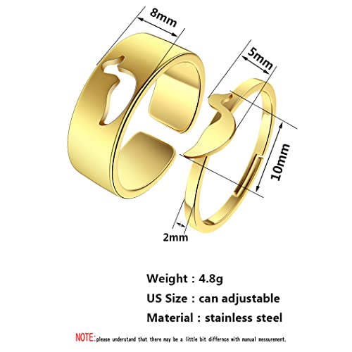 2PCS Matching Cute Animals Promise Engagement Rings for Couples Men Women Jewelry Band Sets 316L Stainless Steel Adjustable Open Ring - color: Duck-s
