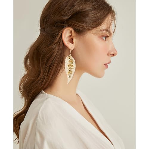 KINIVA Leather Dangle Earrings for Women Trendy, Lightweight Leaf Circle Lightning Earrings Drop, Jewelry Gifts for Women - color: 243 White