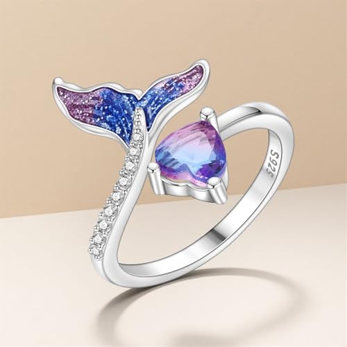 Rings for Women Butterfly Ring 925 Sterling Silver Rings Adjustable Promise Open Ring for Women Couple Wedding Engagement Jewelry Gifts - style: Mermaid Heart Open Ring