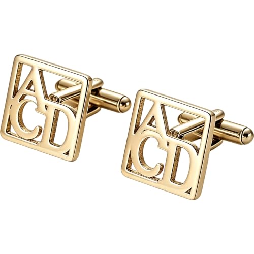 Custom Men’s Cufflinks - Personalized Cuff Links Initials/Names/Dates - 18K Gold Plated 304 Stainless Steel - Ideal Father’s Day & Christmas Gift for Men - style: Style 7