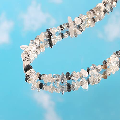 Aobei Pearl Gemstone Beaded Choker Necklace for Women Boho Turquoise/Cultured Freshwater Pearls/Garnet/Amazonite Jewelry - color: H Black Tourmalinated Quartz