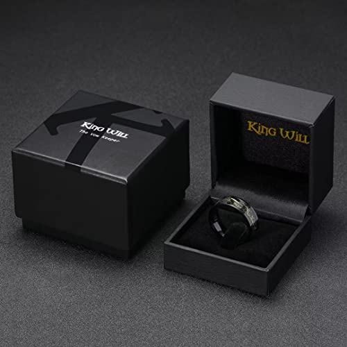 King Will Mens Wedding Band with Foils Inlay, Black/Silver/Gold Beveled Edge Glowstone Ring, 6mm/8mm Tungsten Carbide Rings Comfort Fit - color: Pipe Cut-Black&Gold-8mm