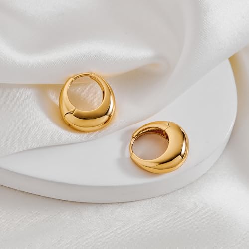 Chunky Hoop Earrings for Women 14K Gold Plated Small Huggie Hoops Lightweight Hypoallergenic Jewelry Gift - style: Simple Hoop-gold tone