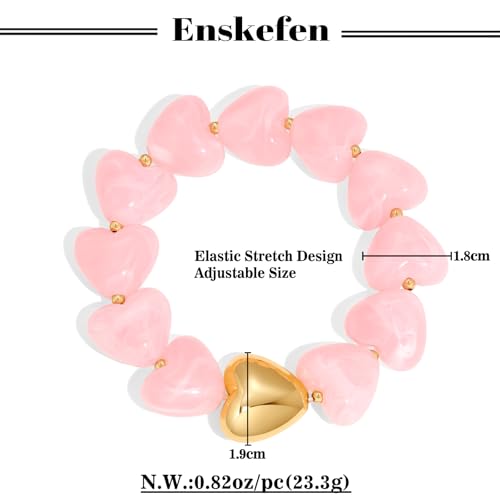 Multicolor Chunky Beaded Bracelet for Women Bold Acrylic Resin Stretch Bracelet Summer Beach Statement Bracelets Trendy Elastic Bangle Jewelry - color: Heart bracelet-pink