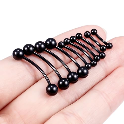Eyebrow Piercing Jewelry Surgical Steel Vertical Labret Lip Jewelry Curved Barbell Tiny Eyebrow Rings Ear Rook Navel Small Belly Button Ring for Women Men 16g 6mm/8mm/10mm/12mm/14mm/16mm - color: black,ball