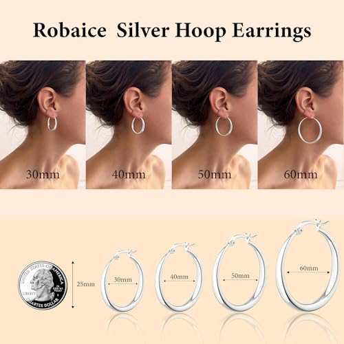 Robaice 925 Sterling Silver Hollow Hoop Earrings for Women, 30/40/50/60mm | Lightweight hollow circle hoops with a clean polished profile, hypoallergenic for everyday wear - size: 50mm Silver Hoop
