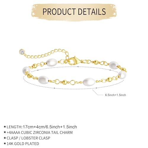 NECOCY 14K Gold Plated Pearl Bracelets for Women, Dainty Bracelets Stack Trendy Pearls Beaded Link Chain Charm Bracelets Set Layered Tiny Wedding Prom Jewelry Gift for Women Mother's Day Graduation - style: Style-11