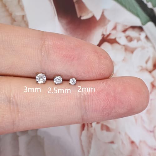 DAI JY 20G Threadless Flat Back Earrings hypoallergenic Titanium Small Stud Earrings Push-In CZ Nose Studs for Women Men Labret Cartilage Helix Conch Medusa Monroe Tragus Piercing Jewelry - color: Silver, size: 20g-2mm