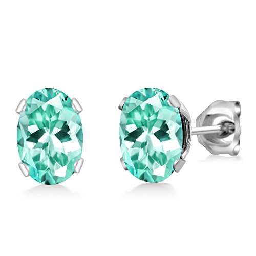 Gem Stone King Oval Gemstone Birthstone Stud Earrings for Women Men | Oval Cut 7X5MM | Fine Jewelry Gifts for Mom Dad Wife Him Her - style: Apatite