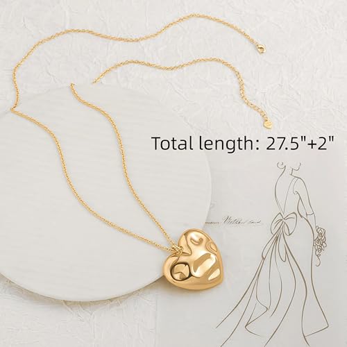 PEARLADA 18k Gold Plated Chain Long Necklace, Boho Sweater Necklace for Women, Geometric Pendant Y Necklace - color: Heart
