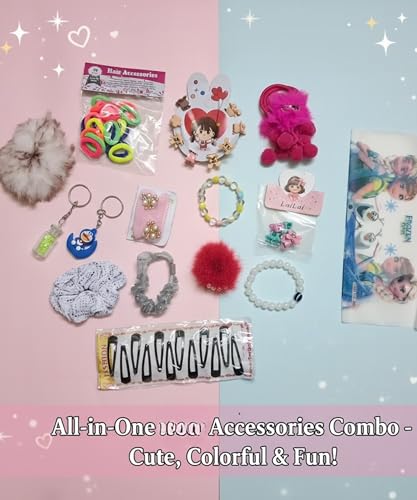 Accessories Combo Pack for Women | Cute Hair Clips, Scrunchies, Bracelets, Keychains & Pouch | Colorful Gift Set for Birthday & Daily Styling