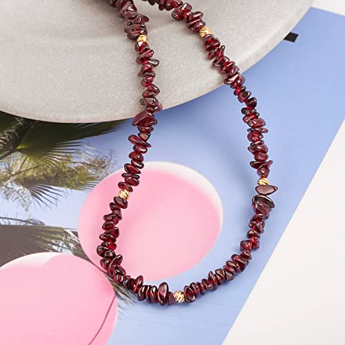 Aobei Pearl Gemstone Beaded Choker Necklace for Women Boho Turquoise/Cultured Freshwater Pearls/Garnet/Amazonite Jewelry - color: C Dark-red Garnet