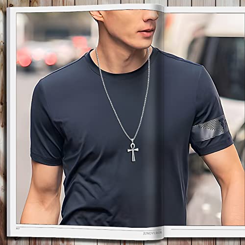 JUNOVUROS 18 to 28 Inches Rolo Chain Ancient Ankh Cross Pendant Necklace for Men Women Boys Girls 316L Stainless Steel with Large And Medium Sizes - color: C-Silver/Size: 1.77 '' * 0.98 ", style: 28 Inches