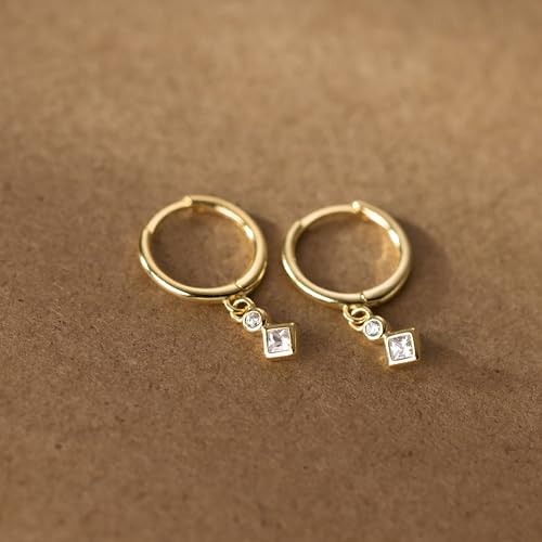 LOVECOM 925 Sterling Silver Heart Dangle Earrings for Women 14K Gold Plated Dainty CZ Love Hearts Charm Huggie Hoop Earrings to Daughter Birthday Wedding Graduation Gifts Jewelry Gifts - color: Style 2-Silver