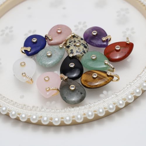 LE SKY Natural Stone Pendants Healing Crystal Gemstones with Rhinestone Charms for jewelry Making Necklace DIY Craft Gift - color: water drop