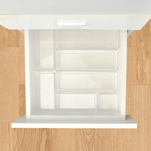 Manalete Drawer Organizers Set of 15, 4 Sizes Clear Plastic Drawer Organizers and Storage Bins for Kitchen, Bathroom, Office, Dresser Desk Drawer Organizer Tray for Jewelry, Makeup, Junk, Gadgets - size: 15Pack(0-0-1-2-5-7)