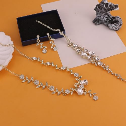 CSIYANJRY99 Silver Prom Jewelry Set Gold Wedding Jewelry Sets for Brides Necklace and Earring Bracelet Rhinestone Prom Party Costume Accessorie - color: A-Gold