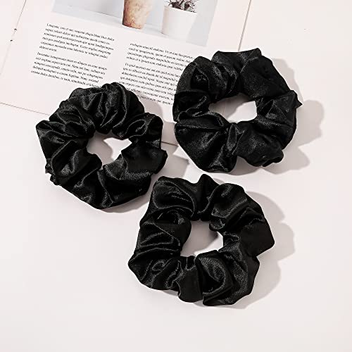 Scrunchies Soft Silk Elastics Bands Ponytail Holder Pack of 8 Neutral Scrunchies for Women & Girls - color: Black