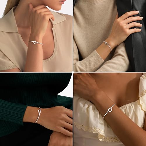 Gelbesty Infinity Love Knot Dainty Gold Bangle Bracelets for Women, 14K Gold Plated Adjustable 925 Silver Bracelet, Trendy Jewelry Gifts for Valentine's Day - color: Silver_Heart