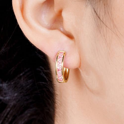 Fashionable Hoop Earrings with Princess Square Cubic Zirconia for Women - color: E6097