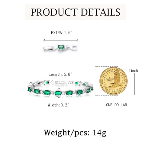 Crysdue Wedding Bridal Bracelets for Brides, Cubic Zirconia Tennis Birthstone Jewelry Gift for Women Prom - style: A_Emerald, 6.8-8.2"