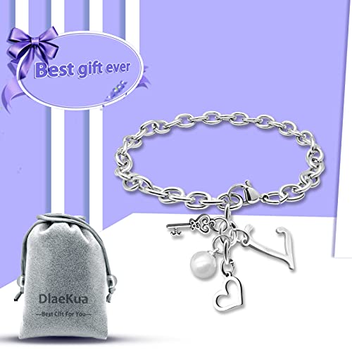 Initial A-Z Bracelets Gift for Women Girls Stainless Steel Chain Bracelet 26 Alphabet Jewelry Gifts for Birthday Anniversary Letter Bracelet Monogram Gifts for Sister Friend Girlfriends Mom 8.26 Inch - color: L