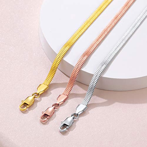 FindChic Elegant Herringbone Snake Chain Anklets/Bracelets 3MM/5MM Width Stainless Steel/18K Gold/Rose Gold Plated/Black 4 Color Options, 8.3'' 8.5'' 10.5'' Length, with Gift Box - color: B: 5mm 6.3'' bracelet (Gold Plated)