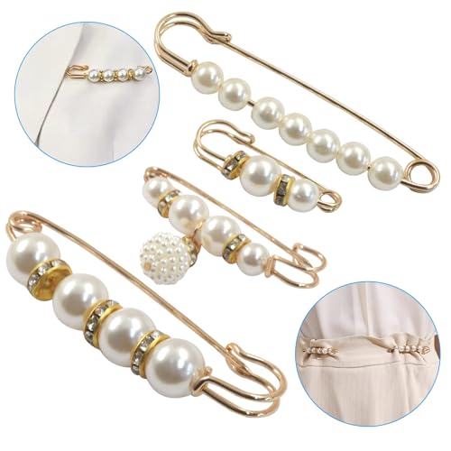 8 PCS Pearl Brooch Pins, Faux Pearl Rhinestones Brooches, Secure Safety Pins for Dresses, Sweaters, Scarves & Cardigans - color: Style 2