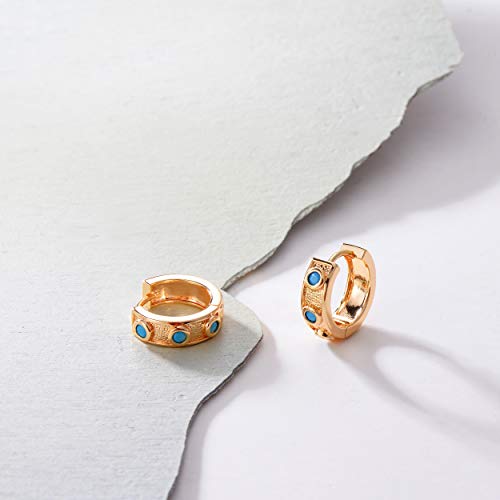 VACRONA Cubic Zirconia Huggie Earrings 14k Gold Plated Tiny Earrings Small Huggie Hoop Earrings Simple Lightweight Hoops Gift for Women - color: Turquoise hoop