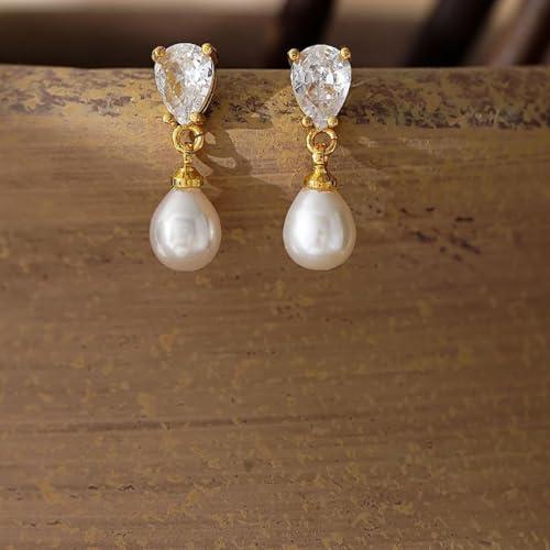 Gold Earrings for Women Trendy, Dainty Dangle Earrings 14K Gold Plated Drop Earrings Cute Wedding Earrings Fashion Prom Bridal Jewelry Gifts - color: Gold-A6