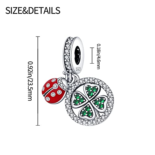 KUNSIR Charms Beads fits Pandora Charm bracelets for Woman 925 Sterling Silver Dangle Pendant Bead Jewelry Beads Gifts Happy Birthday Charms for Women Bracelet&Necklace - style: Four-Leaf Clover and Ladybug Charm