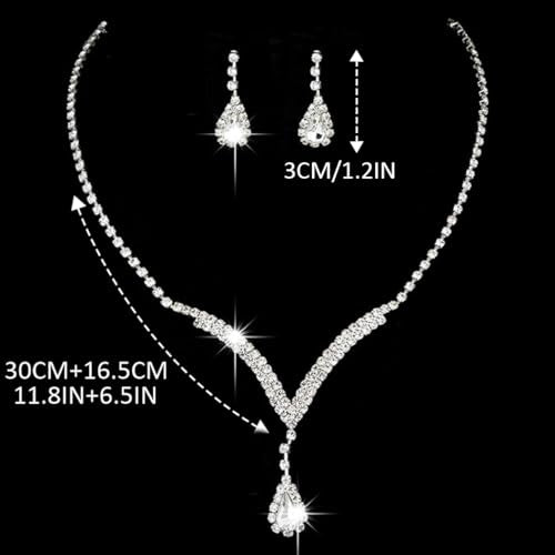 Bridal Wedding Jewelry Set Silver Rhinestone Necklace Earrings Sets Formal Costume Jewelry for Women and Brides - color: A-Silver
