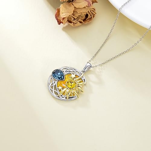 AOBOCO 925 Sterling Silver Moon Sun Star Necklace Celtic Jewelry for Women Girls - color: Silver&gold&yellow Opal