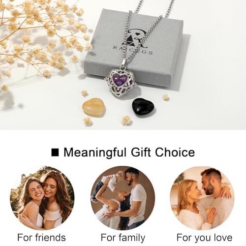 Raicegs Heart Shaped Crystals and Healing Stones 7 Chakra Crystal Necklace 0.8 inch Heart Gemstones Natural Stones Necklaces for Women Spiritual Gift for Women Teen - style: Anxiety