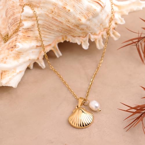 Jean Beau Dainty Pendant Necklaces for Women, Cute Chain Necklace Jewelry Gift - color: shell pearl