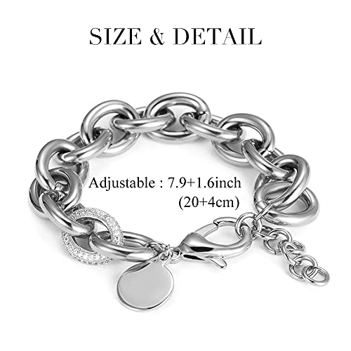 14K Gold Plated Link Chain Bracelets for Women, Dainty Silver Beaded Stackable Bracelet, Trendy Charm Jewelry for Her, Fits 6.0”–8.0” Wrists - color: 9.0" Chunky Original