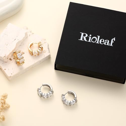 CZ Huggie Hoop Earrings for Women | Sparkly Cubic Zirconia, Small Hoop, Lightweight, Everyday Fashion Jewelry - color: Square CZ - Gold